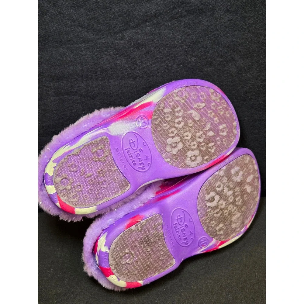 Disney Fairies Tinker Bell Girls Purple Pink Marble Faux Fur Lined Clogs Size 10